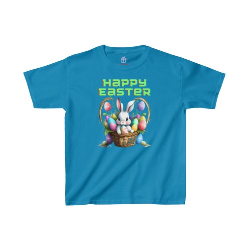 Happy Easter Bunny Basket Youth Kids Short Sleeve Cotton Shirt/ T-shirt/ Tee - Picture 24 of 33