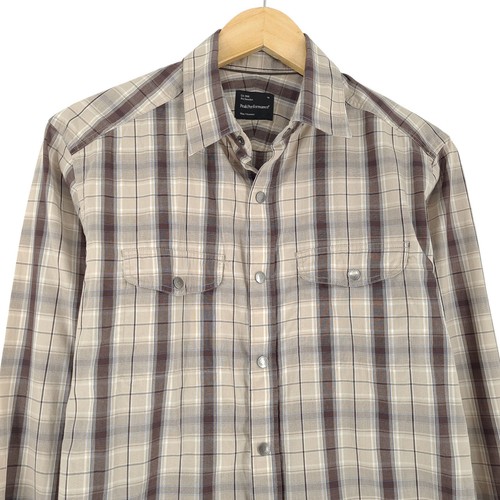 Vintage Peak Performance Men Shirt Beige Plaid Flannel Cotton Fj9 Size M - Picture 2 of 6