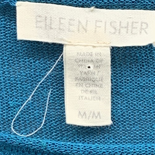 Top para mujer Eileen Fisher M azul lana merino hilo italiano cuello barco manga 3/4 - Imagen 2 de 8