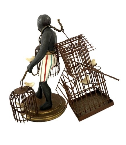 Petite Choses Blackamoor BIRDCAGE SELLER Bronze Nubian Statue Black Americana - Picture 3 of 12