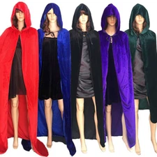 Halloween Witch Cloak Adult Hooded Cape Robe Velvet Party Cosplay Costume