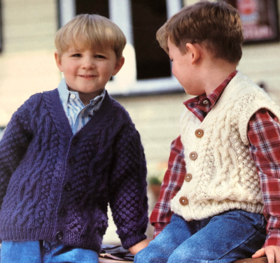 KNITTING PATTERN BOYS CARDIGAN WAISTCOAT ARAN Pattern 20 28