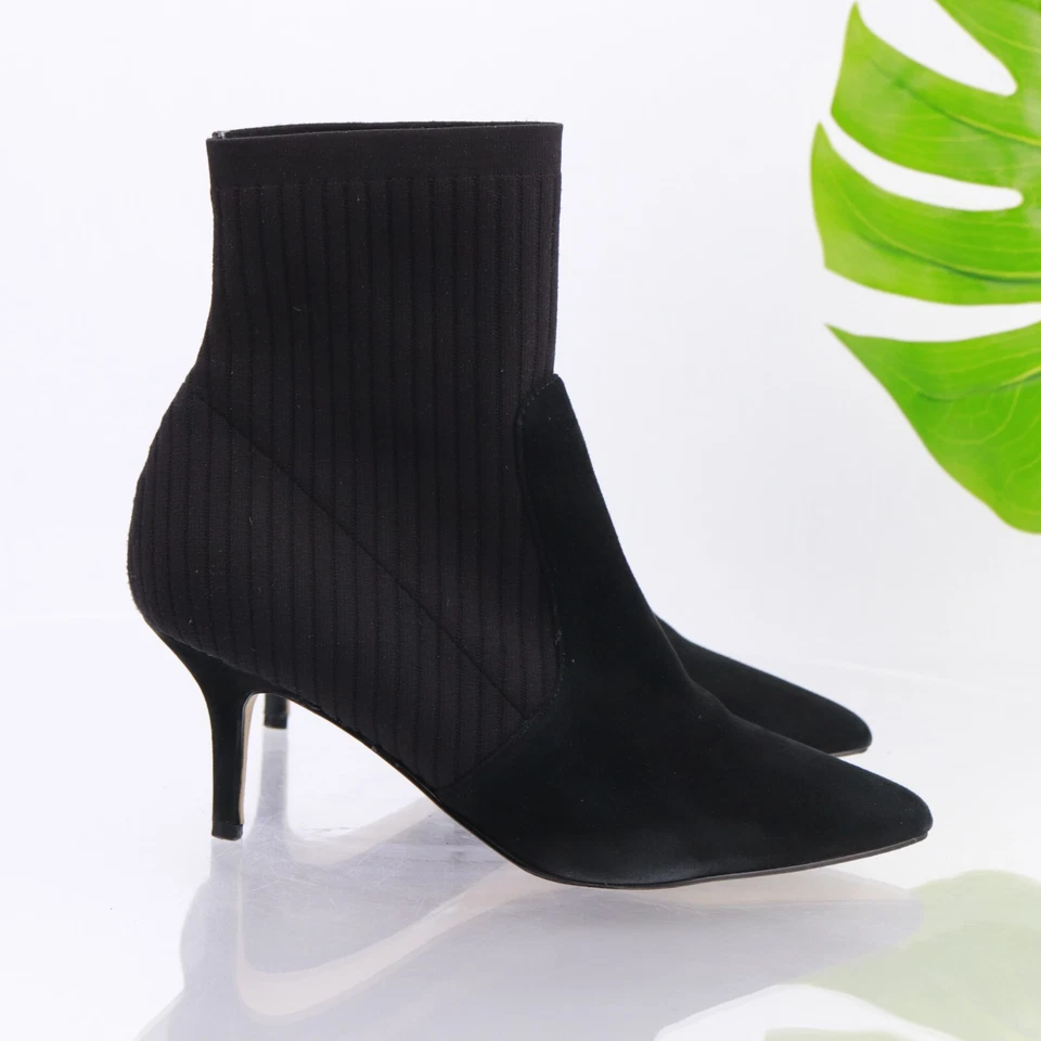 Marc Fisher 女式 Albinia 靴子 9 码黑色麂皮绒针织短靴中跟 Y2K — 第 4/4 张图片