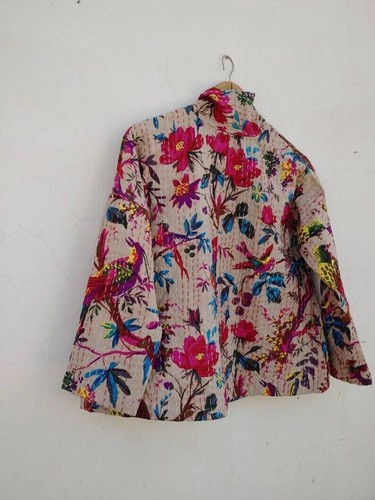 Nuevo índigo kantha acolchado corto kimono mujer usar abrigo vintage festival moda - Imagen 12 de 16