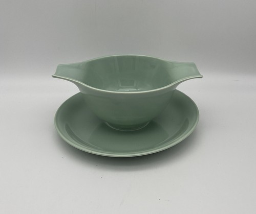 Vintage Homer Laughlin Jubilee Celadon Green Gravy /Sauce Boat w/Under Tray HLC - Picture 2 of 10