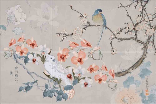 Asiatischer Vogel Fliese Backsplash Andrea Haase Kunst Keramik Wandbild OB-HAA1387a - Bild 1 von 6