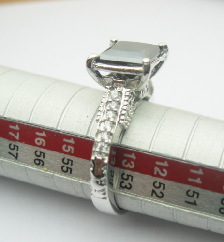 AAA 2.79 ct jet black princess cut diamond Ring sterling silver Engagement ring - Bild 5 von 5