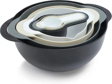 Nesting Bowls with Measuring Cups, Colander, Sifter - Black, 8 Pc