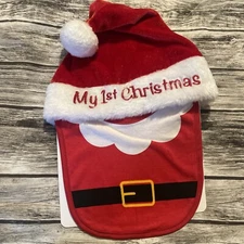 My First Christmas Infant Baby Santa Bib & Hat Set NEW 1st RED