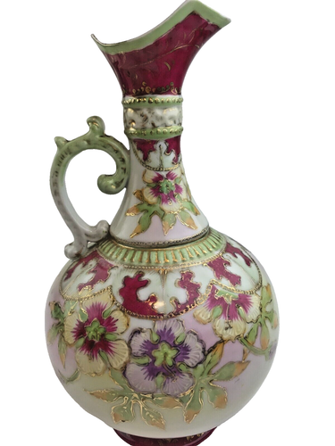LARGE RED GILT FLORAL NIPPON MORIAGE EWER VASE ANTIQUE-10.5" NO CHIPS OR CRACKS - Picture 2 of 7