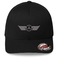 Vintage Mercedes Logo Black Hat Flexfit Baseball Cap Printed Emblem S/M and L/XL