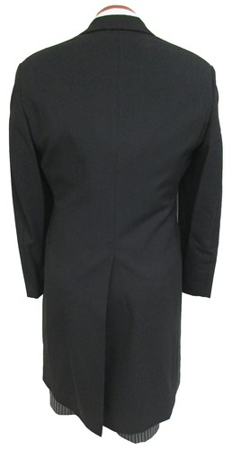 42S Black Wool Frock Coat Long Western Style Jacket Victorian Costume Cutaway - Picture 3 of 5