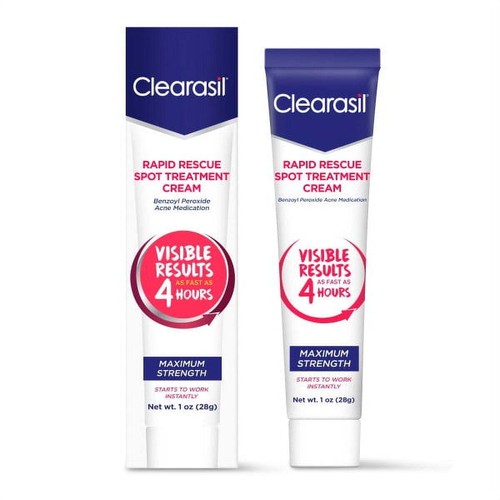 Clearasil Rapid Rescue Spot Treatment Cream Acne Relief, 1 Ounce (Pack of 2) - 第 1/9 張圖片