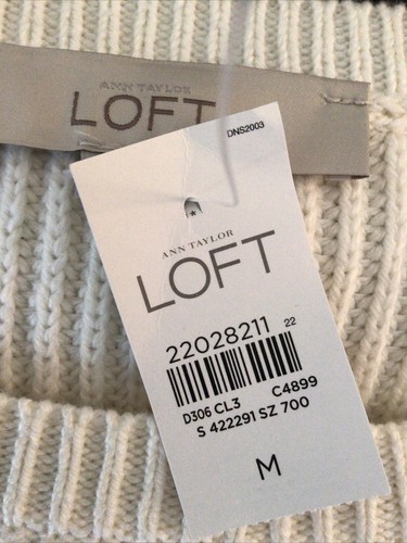 Ann Taylor loft white cotton viscose blend knit sweater faux undershirt M - Picture 3 of 4