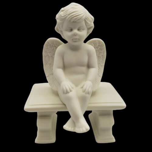 Vintage Cherub Sitting on Bench 2-piece Porcelain Figurine Home & Garden Party - Picture 1 of 12