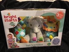 Bright Starts Taggies Gift Set 3 Baby Toys NIB Teether Rattle Soft Elephant Lion