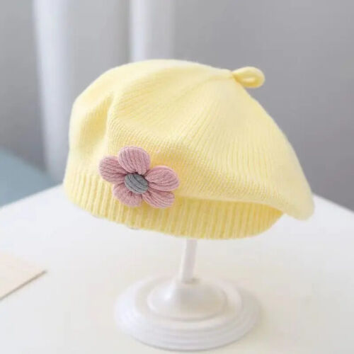 Flower Baby Beret Hats Winter Warm Knitted Beanie Cap Kids Fashion Painter Caps - Picture 5 of 11