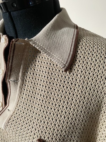 Vintage Trevira Polo Shirt Men Waffle Small Beige Pocket Short Sleeve Size S - Picture 3 of 14
