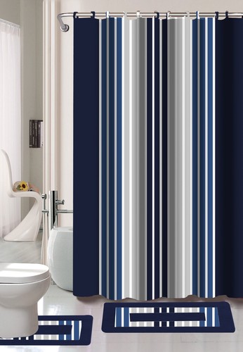 NEW COUNTRY STYLE BATHROOM SHOWER CURTAIN MATCHING BATH MAT COUNTOUR RUG SET - Picture 28 of 31