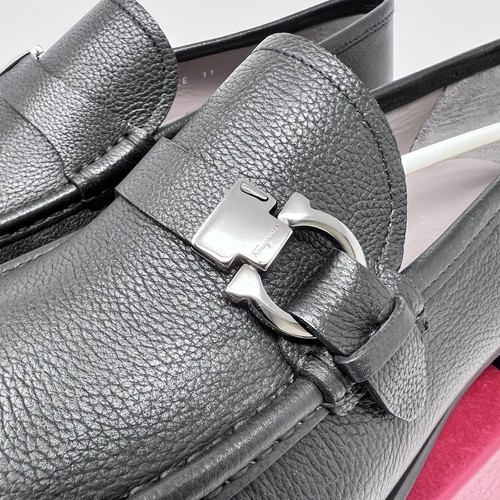 Salvatore Ferragamo Adam Leather Loafers Size 11 EE Black Pebble - Picture 5 of 9