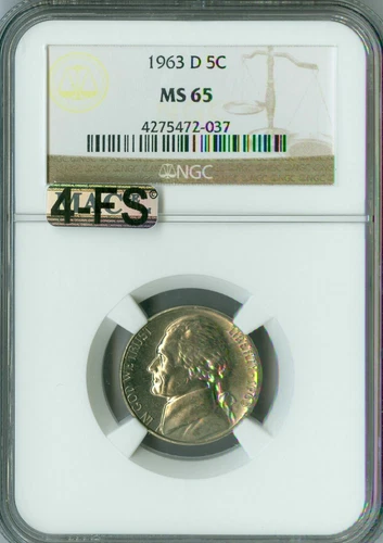 1963 D JEFFERSON NICKEL NGC  MS65 MAC 4FS VERY RARE MAC SPOTLESS $4,000 IN 5FS *