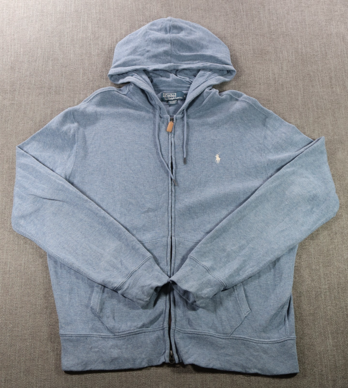 VINTAGE Polo Ralph Lauren felpa con cappuccio uomo grande blu full zip pony classico americano