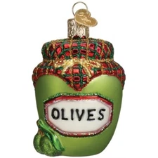 Old World Christmas JAR OF OLIVES (32513) Glass Ornament w/ OWC Box