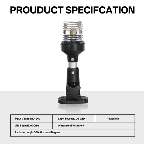 For Boat Marine Stern Boat Yacht Anchor Light White 12V LED 360° Navigation Lamp - Picture 8 of 12
