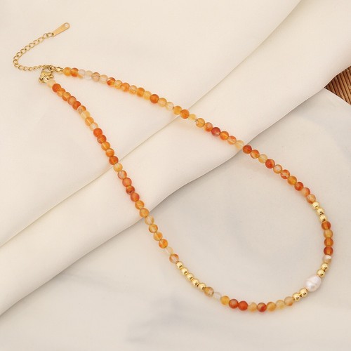 Collar de piedra natural de 4 mm con cuentas de perlas de agua dulce joyería original - Imagen 10 de 18