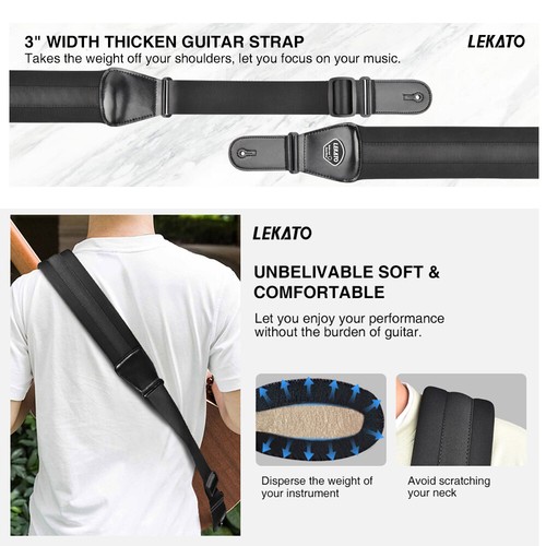 Acoustic Electric Guitar Bass Strap 3 inch Wide Pad Holder Adjustable Pick Gifts - Picture 6 of 11