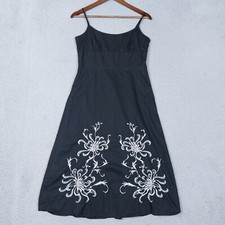Ann Taylor Loft Sundress Women 4 Black Floral Embroidered Fit Flare Midi Modest