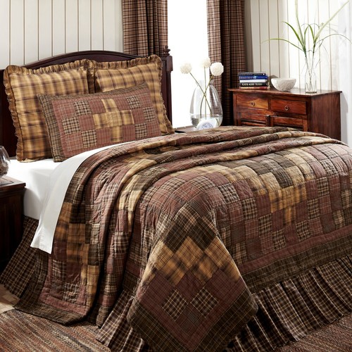 Prescott Twin Quilt Country Trip Around the World Patchwork Cotton Russet Tan - Picture 1 of 5