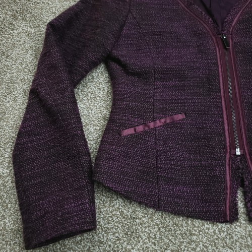 BCBG Paris Jacket Women Size 8 Purple Tweed Full Zip Fringe Boho Gentle Use - Picture 7 of 18