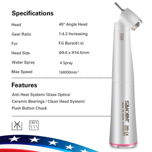 NSK S Dental 1:4,2 LED Glasfaser Gegenwinkel Handstück 45 Grad SANDENT Dr - Bild 10 von 12