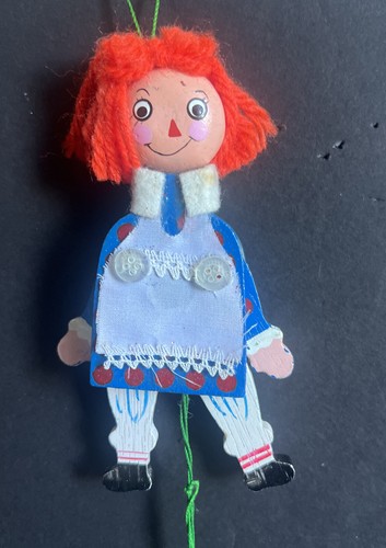 Vintage 1980 Raggedy Ann Kurt Adler Wooden Pull String Ornament Bibb-Merrill - Picture 2 of 8