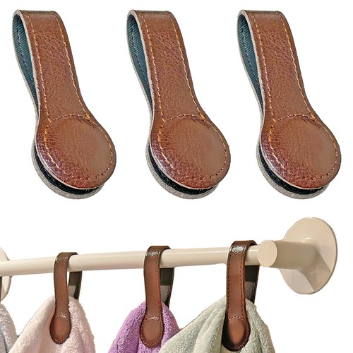 Prriudy 3 Pack Leather Towel Clips Magnetic Bath Towel Clips Hand Towel Hooks...