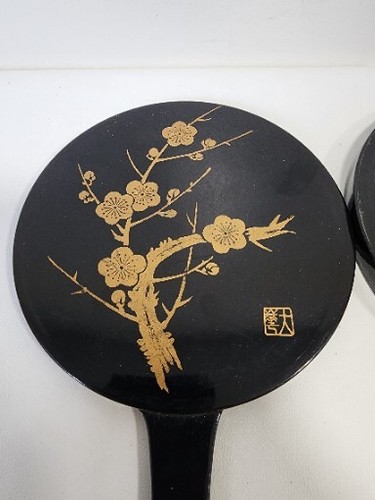 Lack Doppel Handspiegel Japan Satz Set handbemalt Vintage - Bild 3 von 17