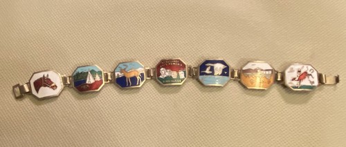 Vtg Silver Charm Link Bracelet Teepee Horse Covered Wagon Mt Rushmore Rodeo Buck - Picture 1 of 17