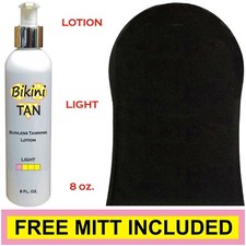 BIKINI TAN - Sunless Self Tanning Lotion - LIGHT - 8 oz  Best Tanner Mitt.