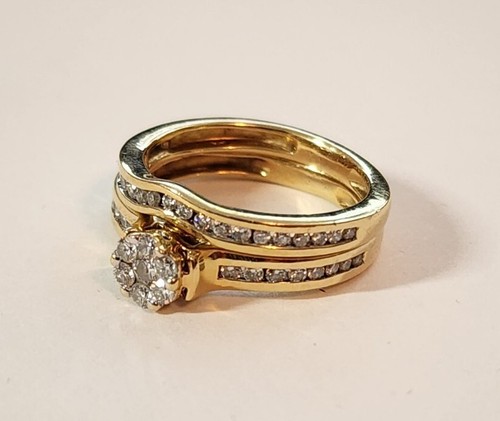 Juego de 2 anillos de compromiso y bandas de diamantes de oro amarillo de 14k de 1,09 tcw - talla 5 - Imagen 3 de 7
