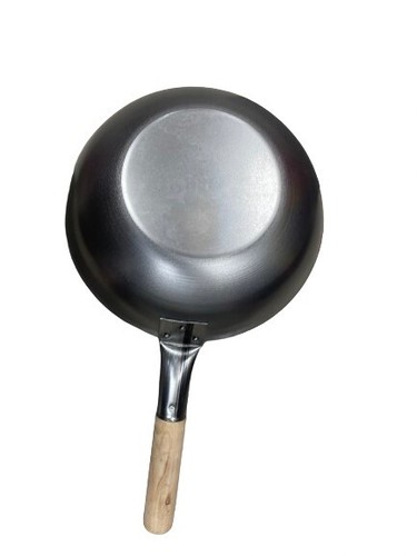 Carbon Steel Wok Deep Chinese Asian Cooking Wooden Handle Stir Fry Pan Flat Pan - Picture 2 of 4