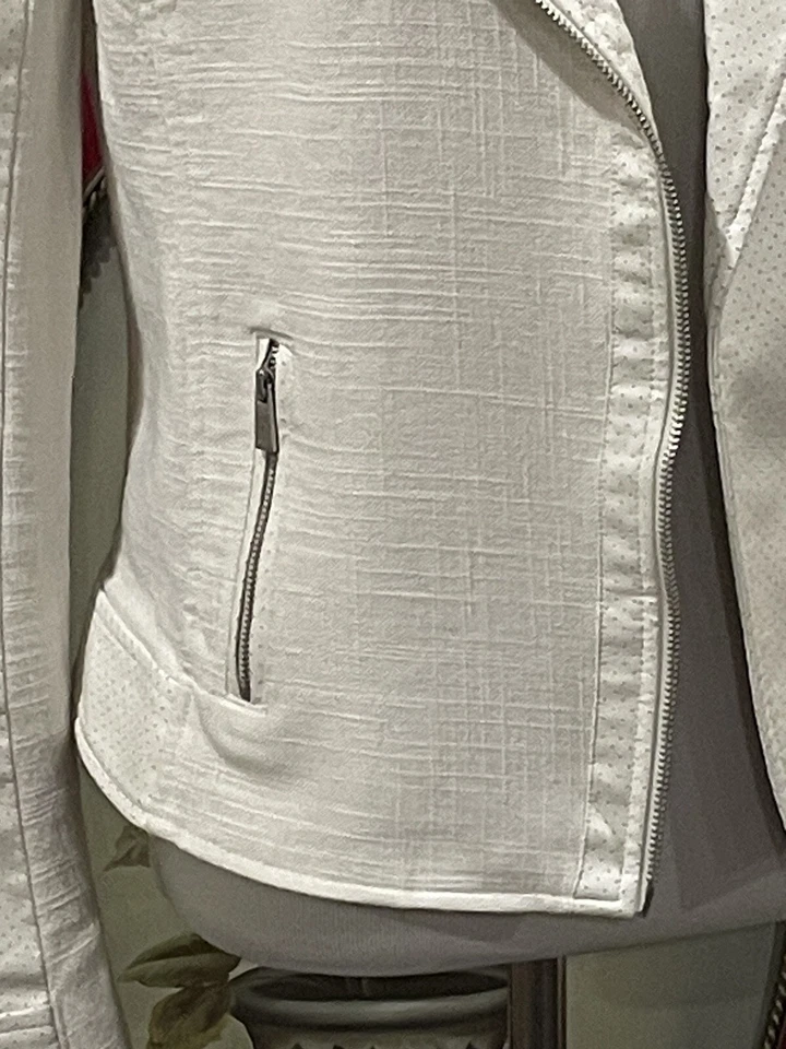 NYDJ Lino Imitación Cuero Cremallera Asimétrica Moto Chaqueta Abrigo Mujer’s Talla XSmall COMO NUEVO Foto 4 de 4