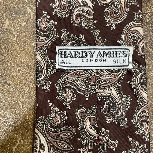 Hardy Amies Necktie Mens Tie London All Silk Brown Paisley 57"x3.5" - Picture 5 of 6