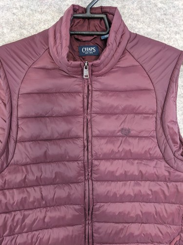 Chaps Puffer Vest Womens Medium Burgundy Purple Full Zip Pockets Lined Quilted - Picture 4 of 11