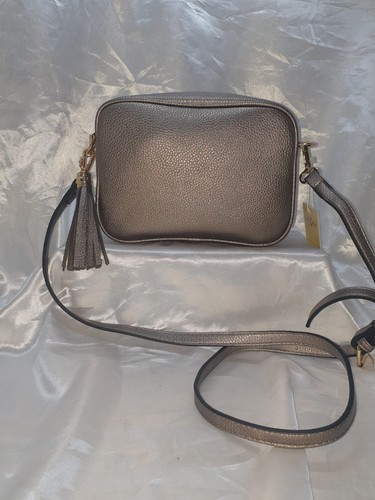 cross body dark pewter bag with detachable strap,