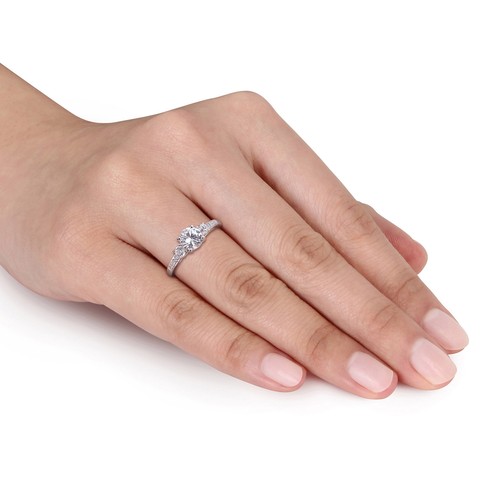 Women'S Created Sapphire 10K White Gold Engagement Ring - Picture 7 of 12