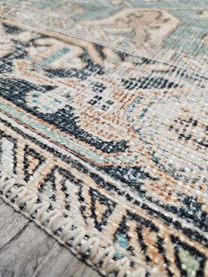 Alfombra nueva interior STAINMASTER Allen Roth lavable Tokali Medallion 5 X 8 espuma de mar Foto 2 de 4