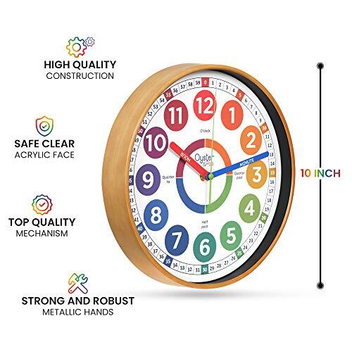 Learning Clock for Kids - Silent Telling The Time Teaching 10 inch Multicolor - Picture 4 of 8