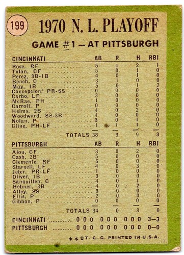 1971 Topps #199 NL Playoffs Game #1 (Cline Pinch-Triple Decides It!) EX - Picture 2 of 2