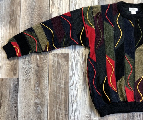 Vintage Norm Thompson Sweater Blue Red Green COOGI Style Made in Canada Size M - Picture 2 of 6
